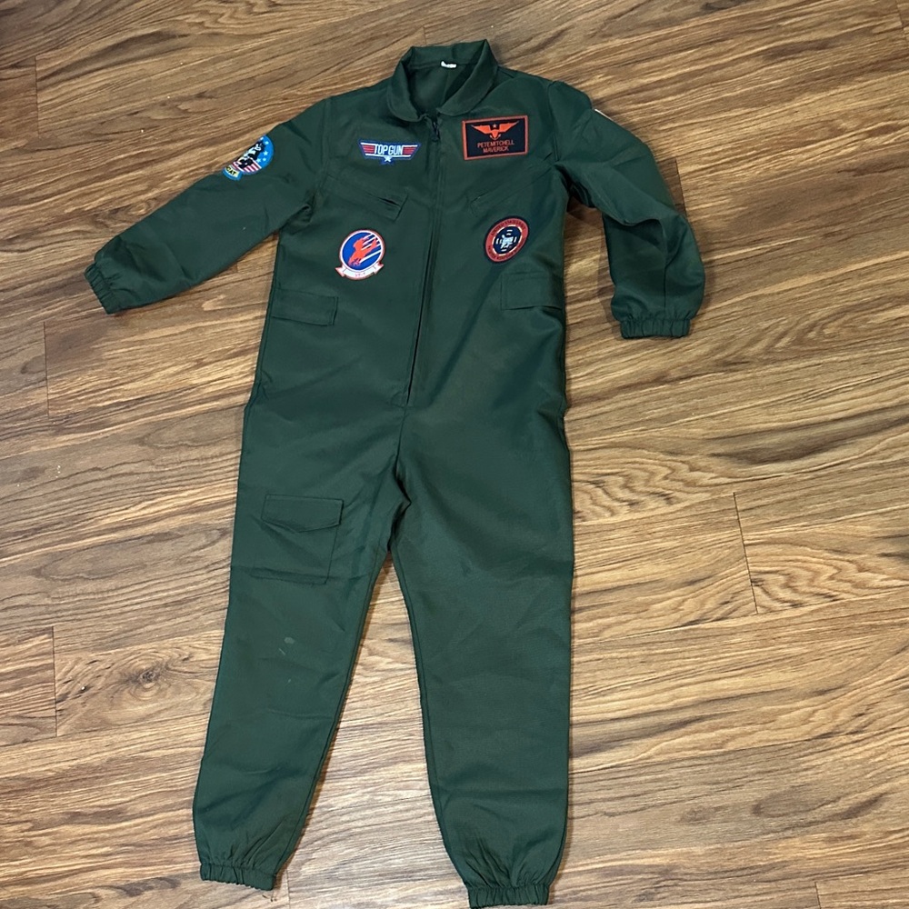 Kids   Top Gun Maverick Aviator Costume Jumpsuit in Green